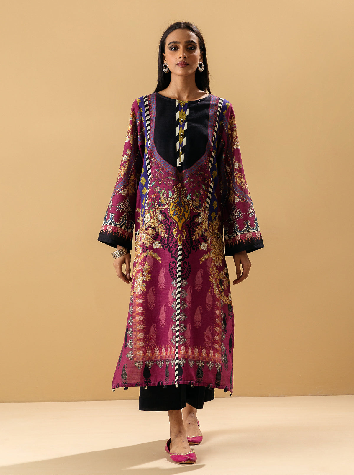 1 PIECE - PRINTED KHADDAR SHIRT - RASPBERRY RADIANCE MORBAGH WN_22