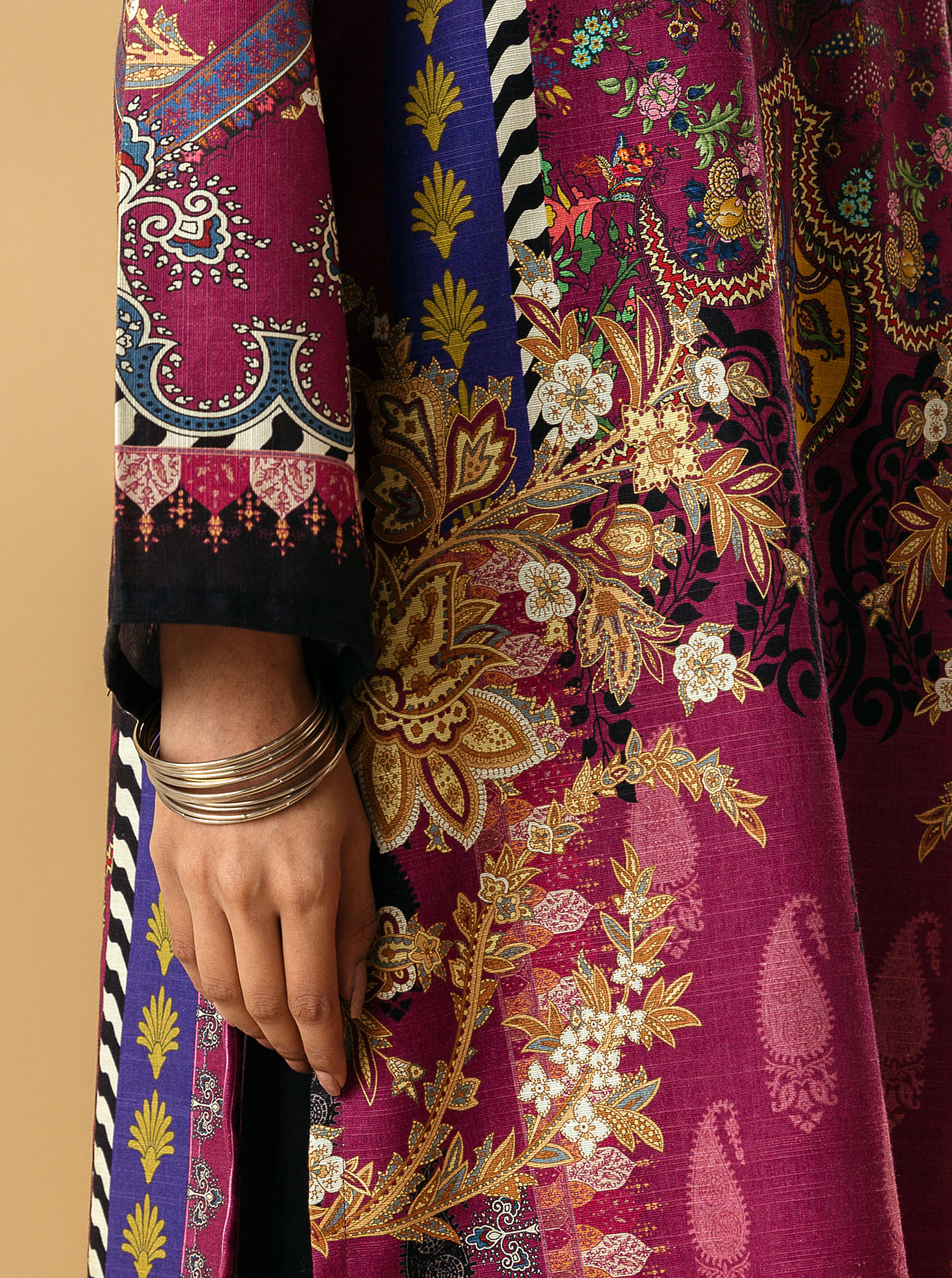 1 PIECE - PRINTED KHADDAR SHIRT - RASPBERRY RADIANCE MORBAGH WN_22