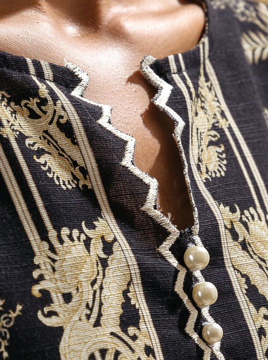 1 PIECE - PRINTED KHADDAR SHIRT - EBONY GARGEN MORBAGH WN_22