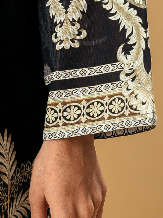 1 PIECE - PRINTED KHADDAR SHIRT - EBONY GARGEN MORBAGH WN_22