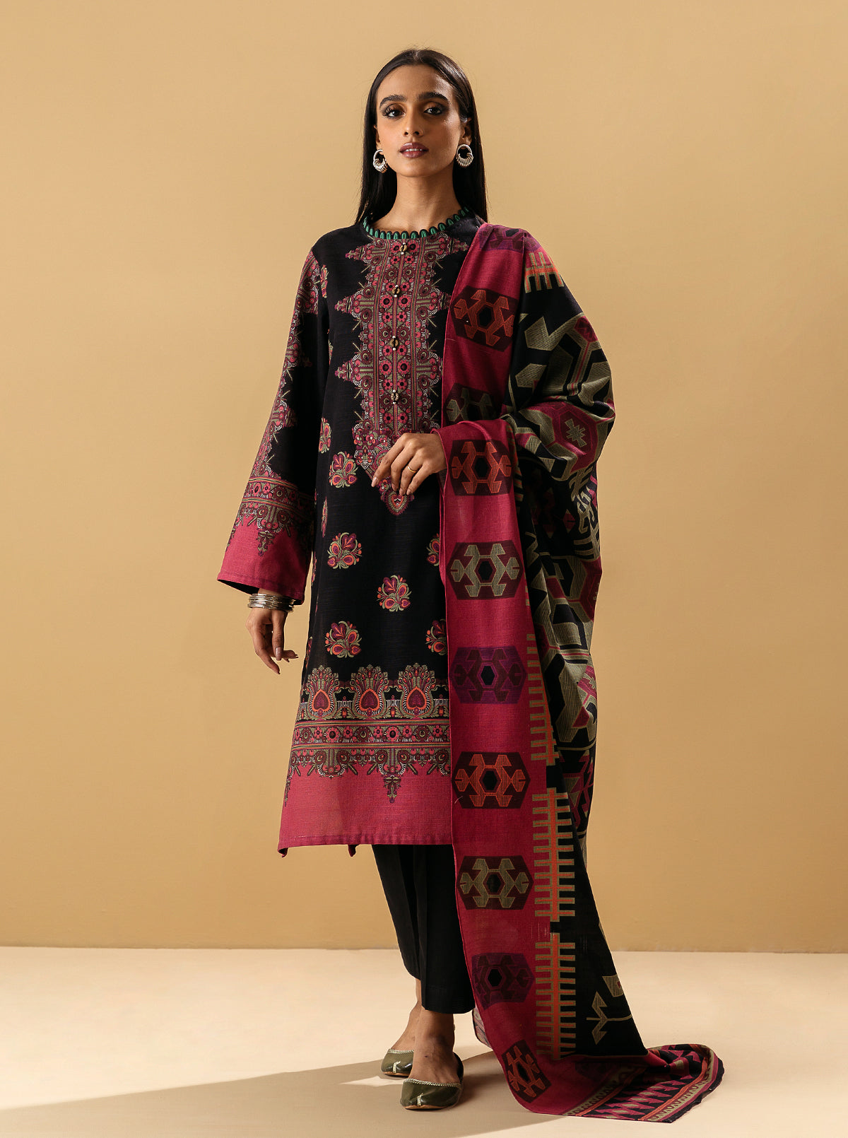2 PIECE - PRINTED KHADDAR SUIT - MOKASH BLACK MORBAGH WN_22