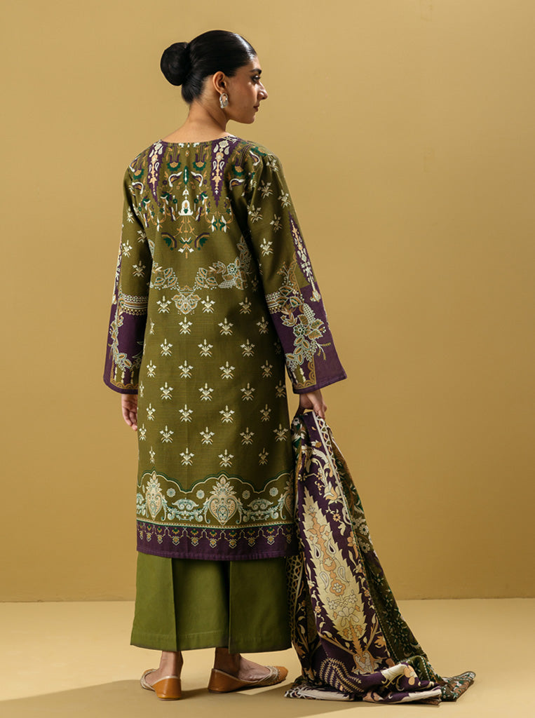 3 PIECE - PRINTED KHADDAR SUIT - RIDI OLIVE MORBAGH WN_22
