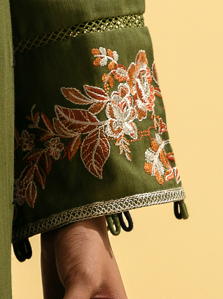 3 PIECE - EMBROIDERED WITH SHAWL KHADDAR SUIT - SAGE BOUQUET MORBAGH WN_22