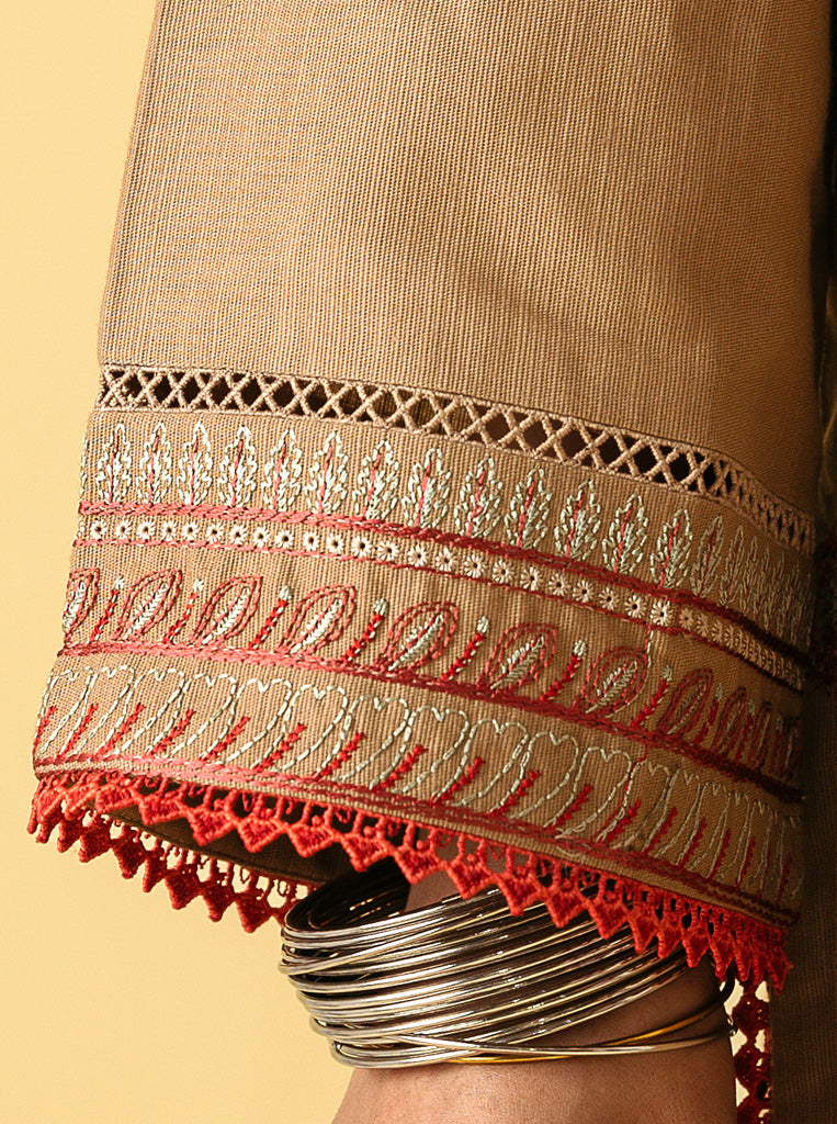 3 PIECE - EMBROIDERED WITH SHAWL KHADDAR SUIT - GLEAM TAUPE MORBAGH WN_22