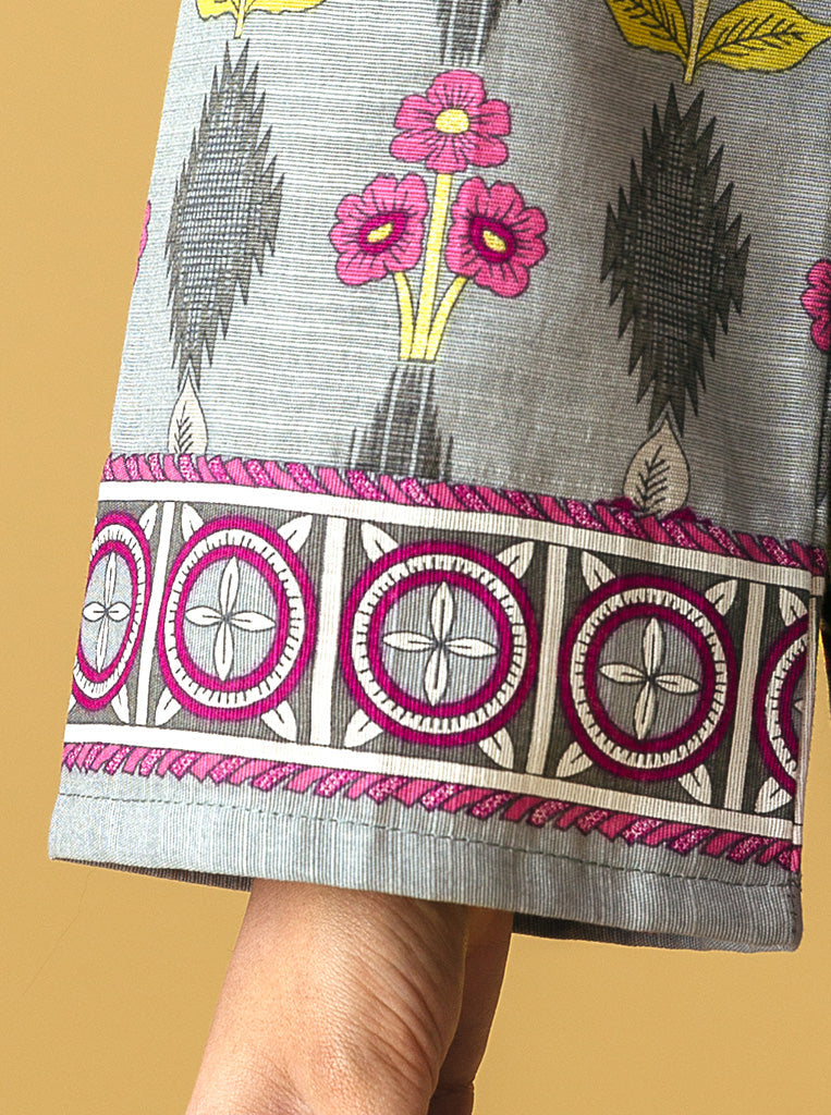 3 PIECE - PRINTED KHADDAR SUIT - FUSCHIA BUDS MORBAGH WN_22