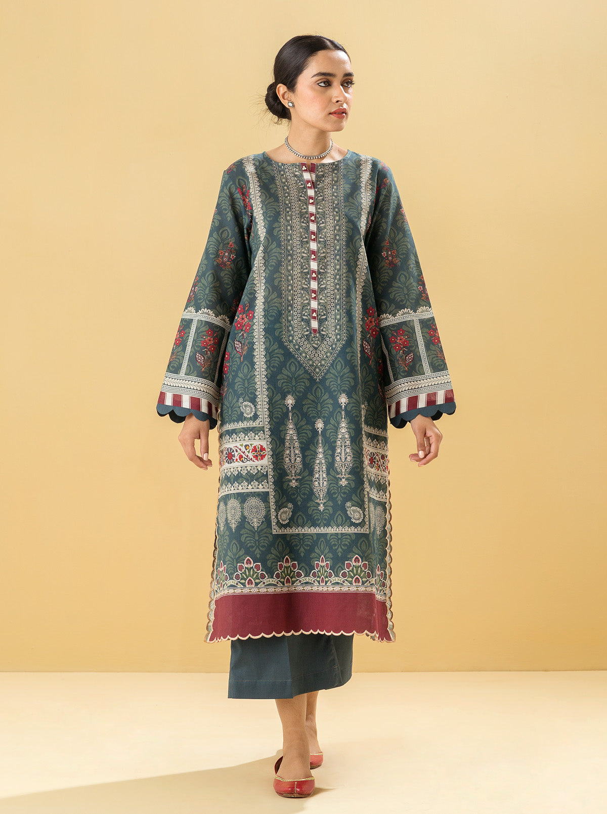 1 PIECE - PRINTED LAWN SHIRT - FOLK MAZE MORBAGH SU_22