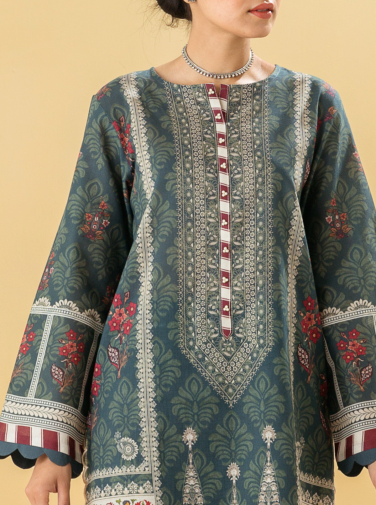 1 PIECE - PRINTED LAWN SHIRT - FOLK MAZE MORBAGH SU_22