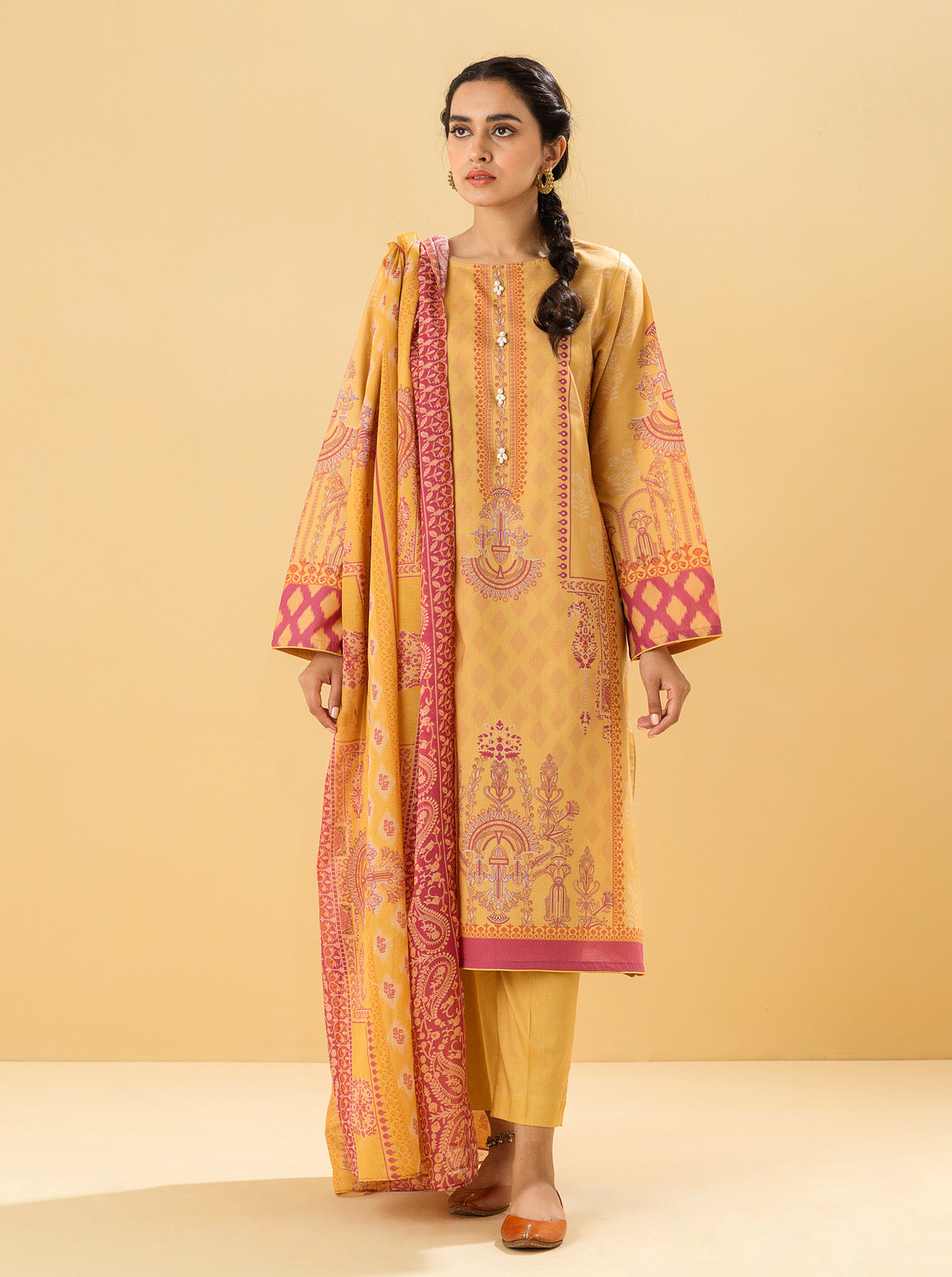 2 PIECE - PRINTED LAWN SUIT - PRIMROSE YELLOW MORBAGH SU_22