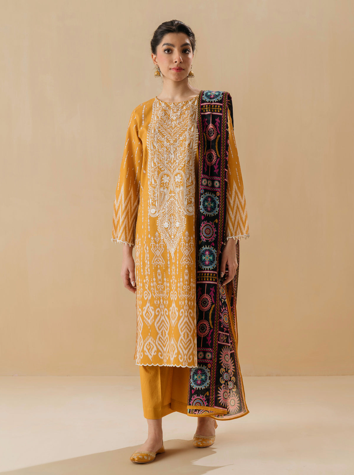 3 PIECE - EMBROIDERED LAWN SUIT - MYSTIQUE MUSTARD MORBAGH SU_22