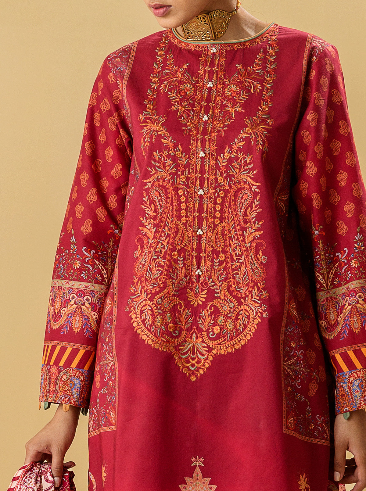3 PIECE - EMBROIDERED LAWN SUIT - ORIENTAL RED MORBAGH SU_22
