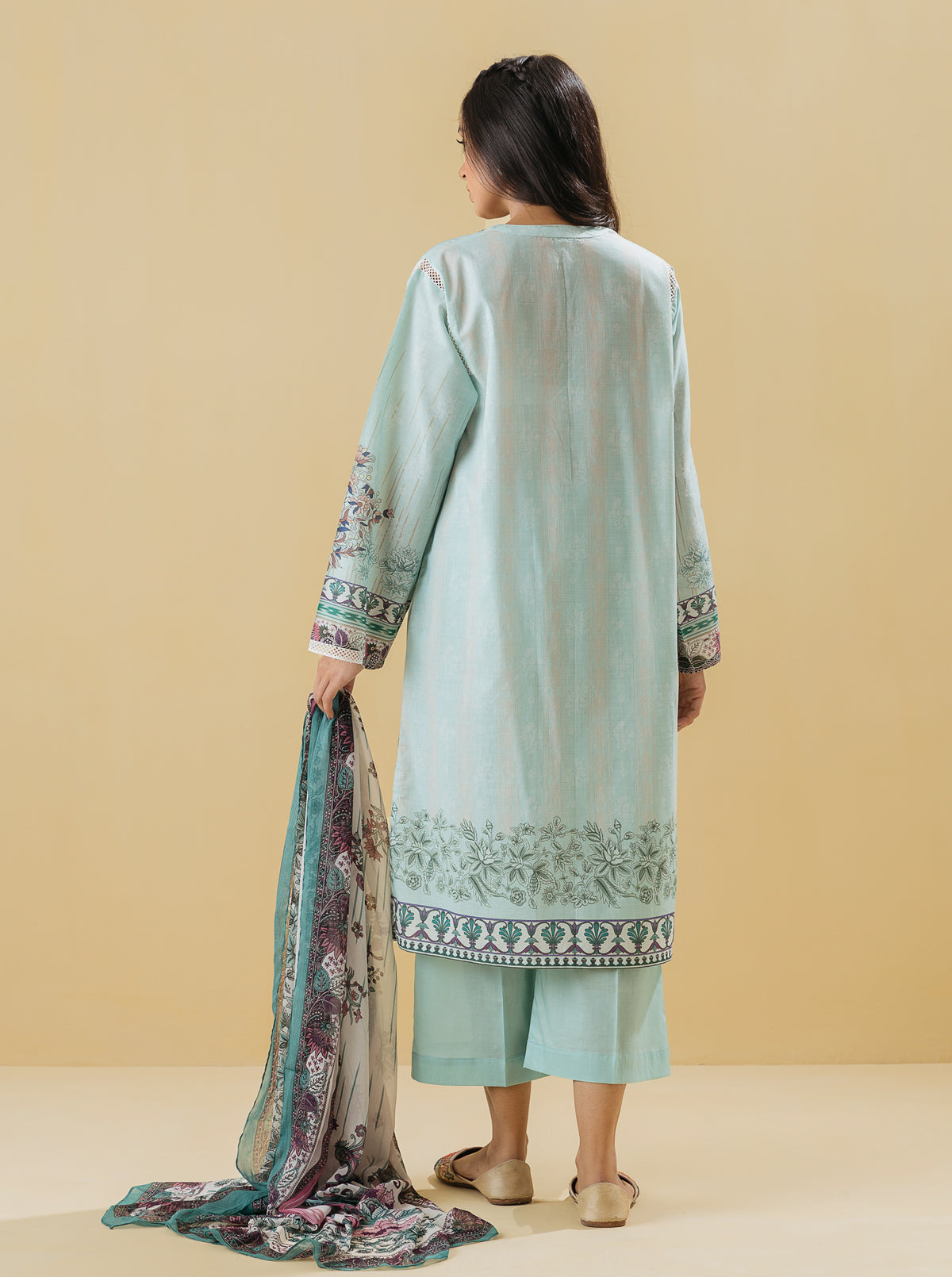 3 PIECE - PRINTED LAWN SUIT - CHALK BLUE MORBAGH SU_22