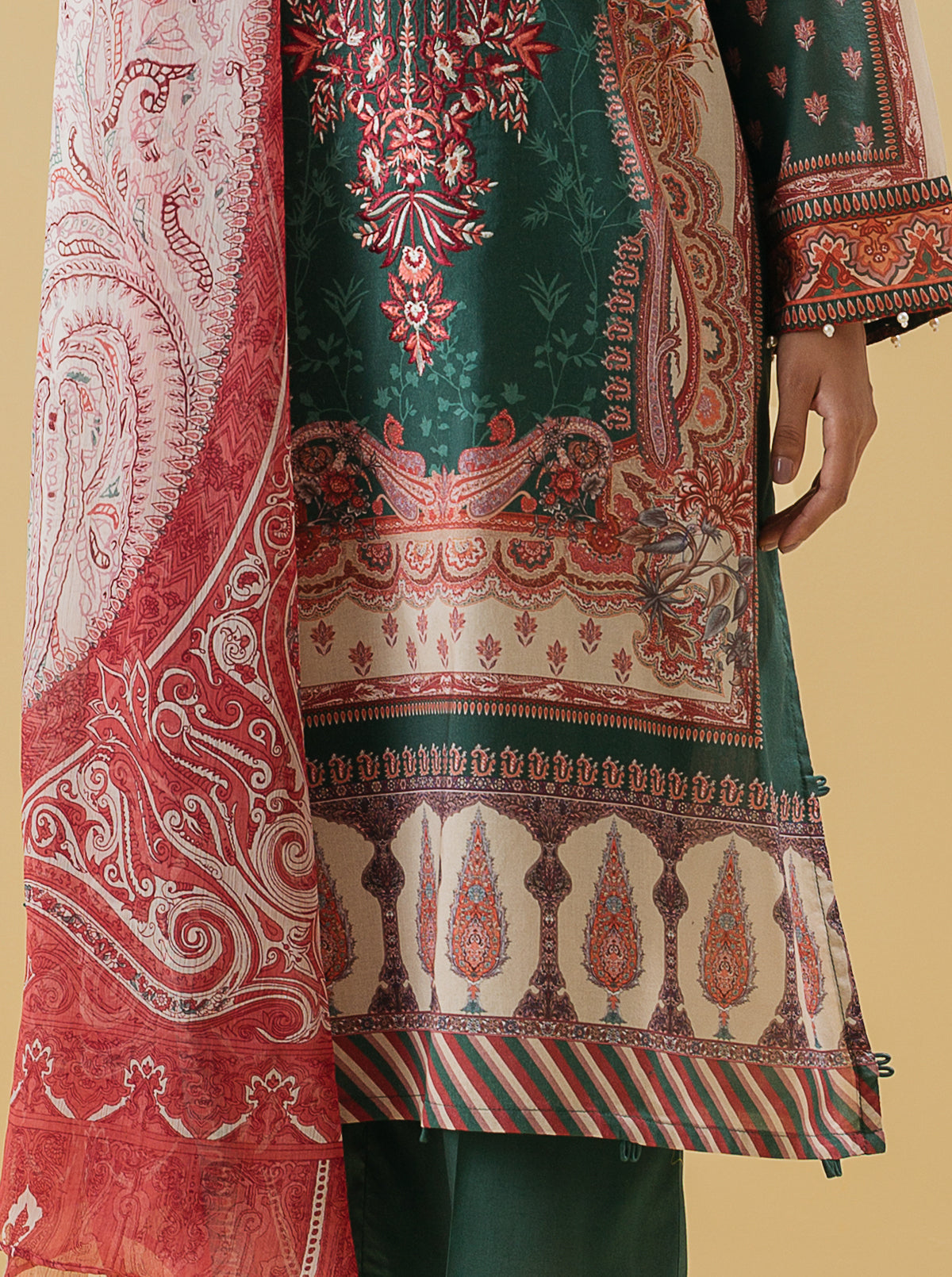 3 PIECE - EMBROIDERED LAWN SUIT - ANTIQUE PAISLEY MORBAGH SU_22