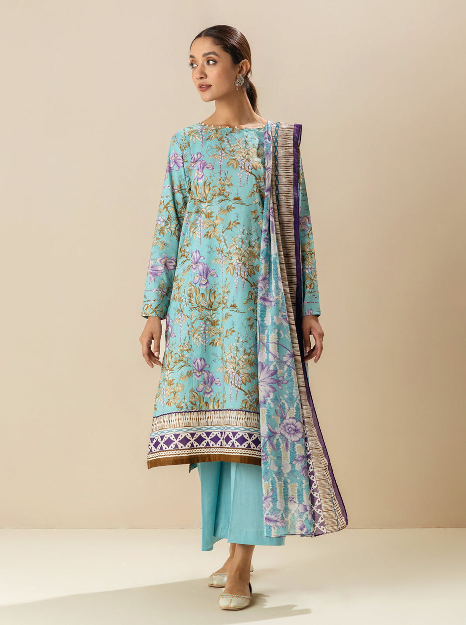 2 PIECE - PRINTED LAWN SUIT - AQUA TULIP MORBAGH SU_23