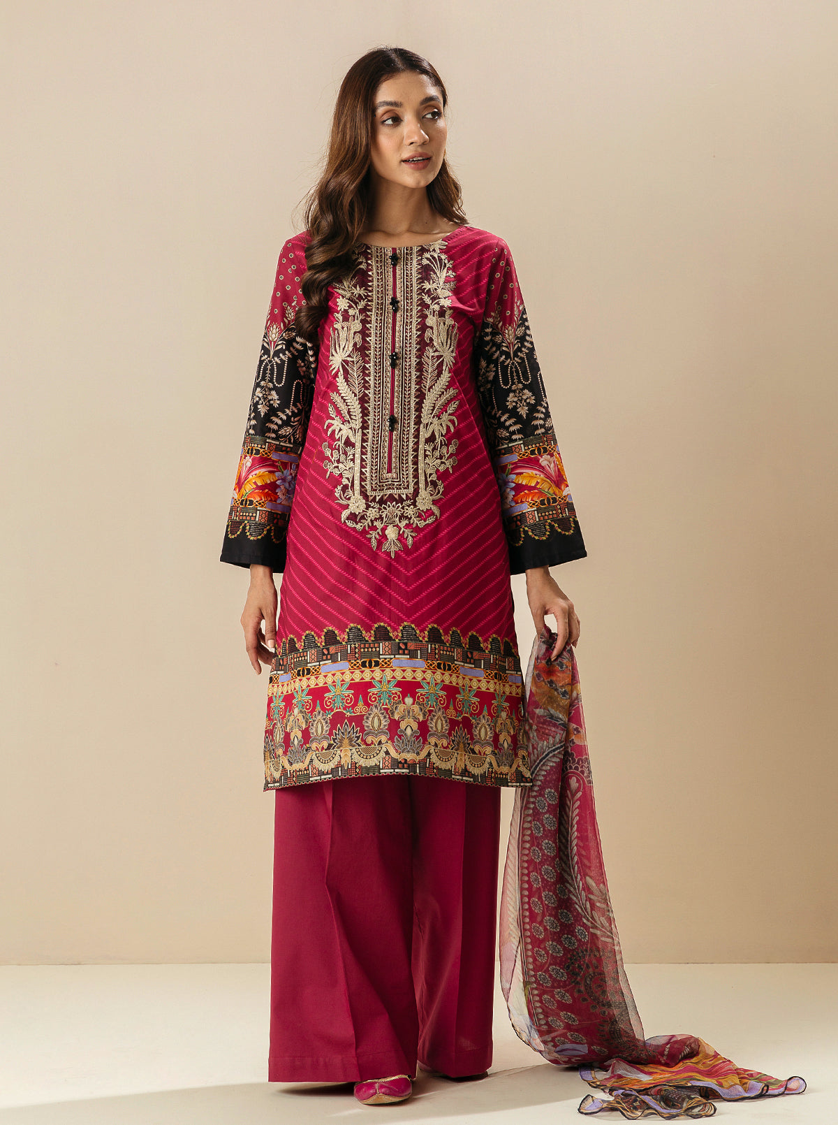 3 PIECE - EMBROIDERED LAWN SUIT - MAHOGANY SUN MORBAGH SU_23