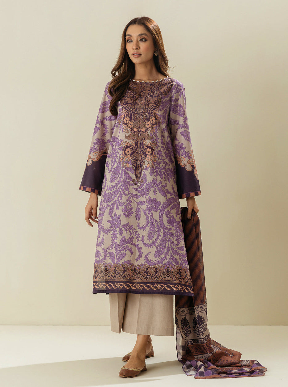 3 PIECE - PRINTED LAWN SUIT - VIVID LILACS MORBAGH SU_23