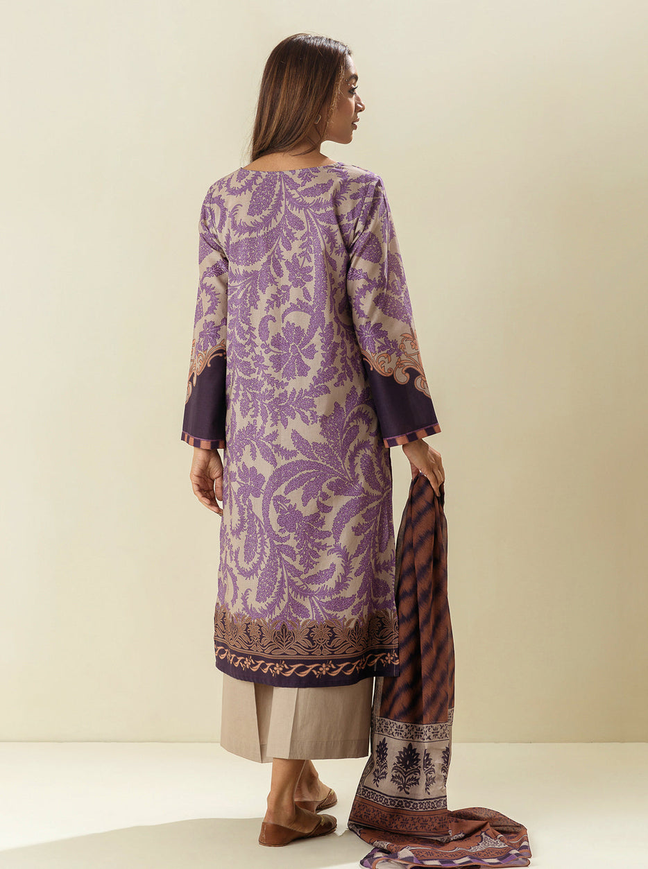 3 PIECE - PRINTED LAWN SUIT - VIVID LILACS MORBAGH SU_23