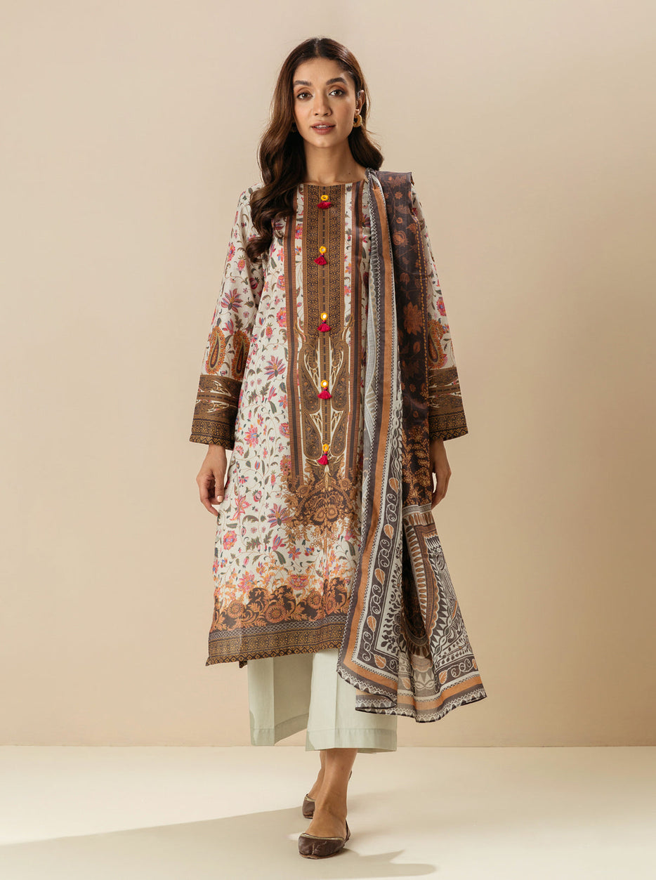 3 PIECE - PRINTED  LAWN SUIT - FLORID ADJUSTMENT MORBAGH SU_23