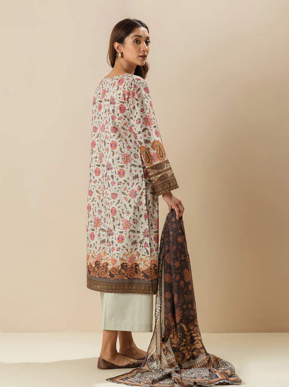3 PIECE - PRINTED  LAWN SUIT - FLORID ADJUSTMENT MORBAGH SU_23
