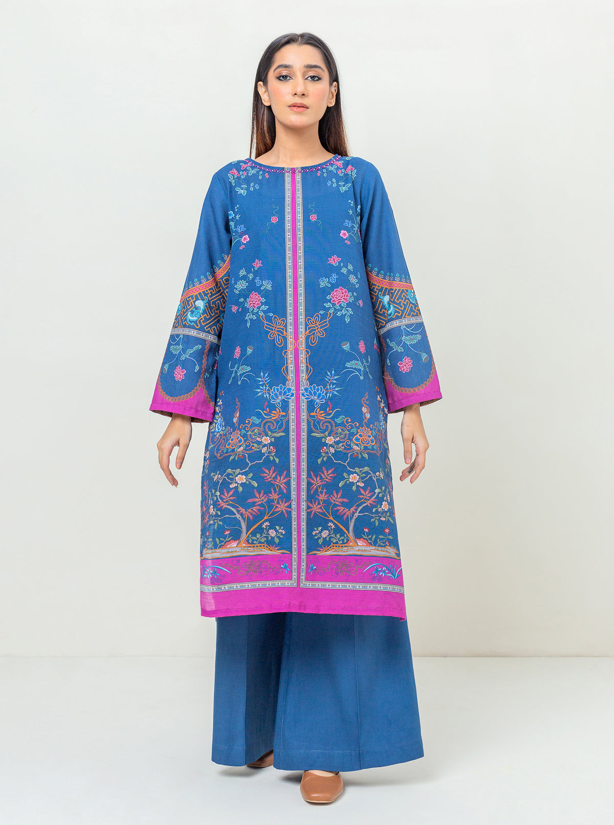 1 PIECE - PRINTED KHADDAR SHIRT - BLUE LAGOON MORBAGH WN_23