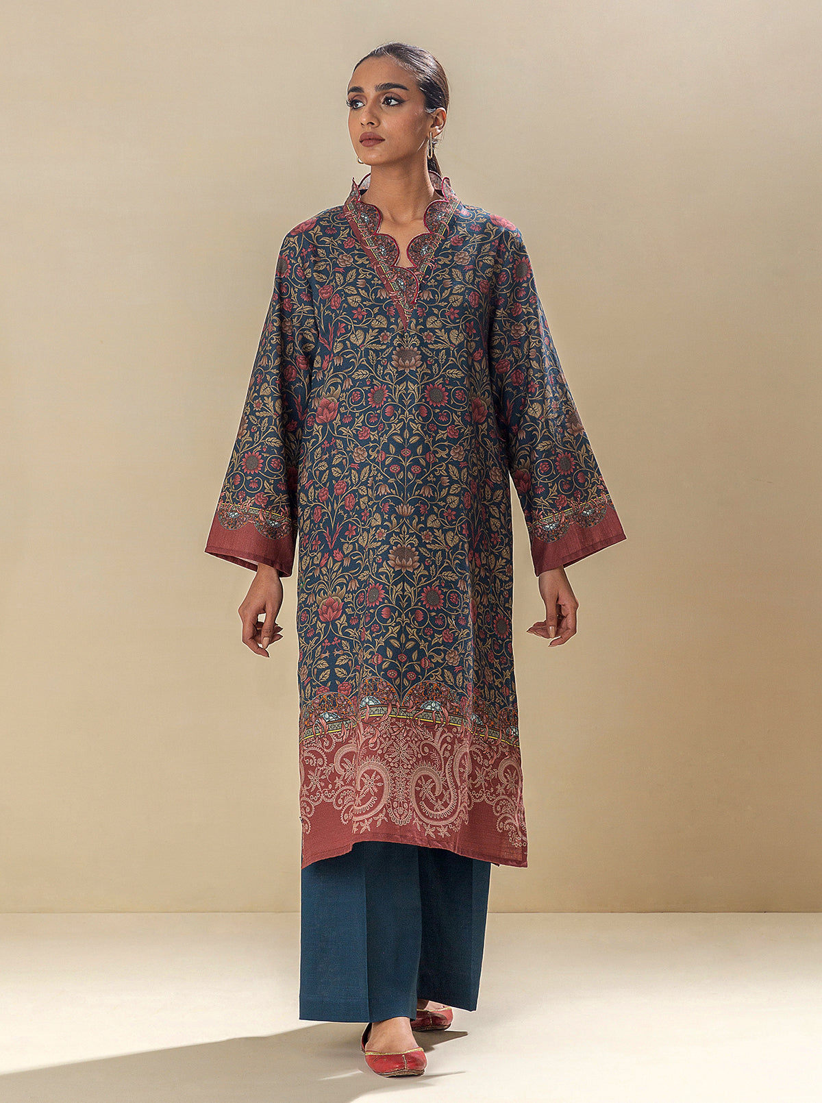 1 PIECE - PRINTED KHADDAR SHIRT - GRAND FOLIAGE MORBAGH WN_23