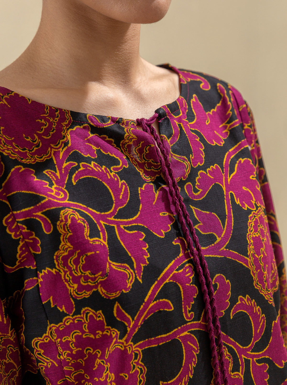 2 PIECE - PRINTED KHADDAR SUIT WITH HERRINGBONE SHAWL - MAGICIANS BEAM MORBAGH WN_23