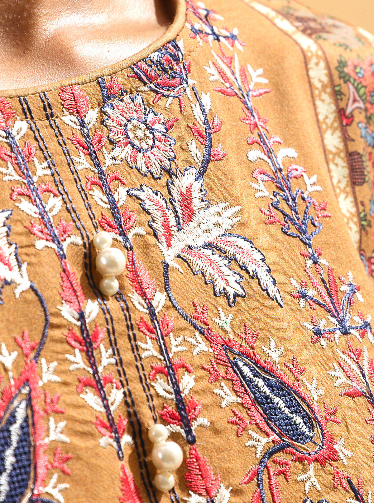 3 PIECE - EMBROIDERED LAWN SUIT - APRICOT TAN MORBAGH SU_22