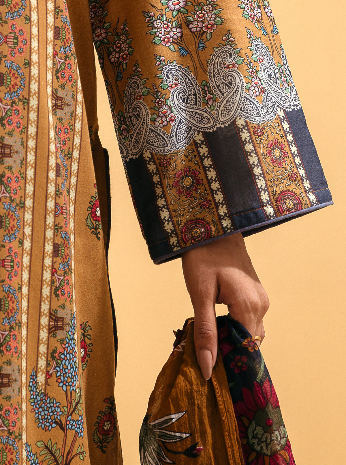 3 PIECE - EMBROIDERED LAWN SUIT - APRICOT TAN MORBAGH SU_22