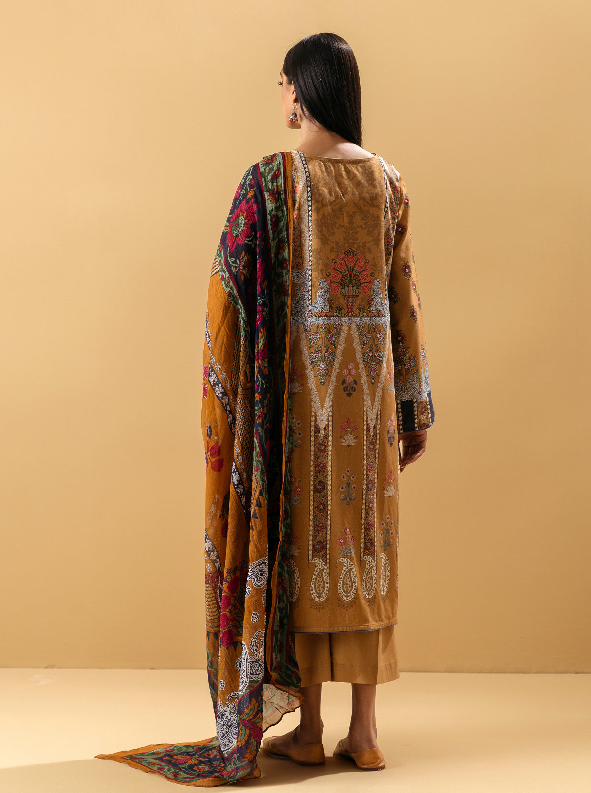 3 PIECE - EMBROIDERED LAWN SUIT - APRICOT TAN MORBAGH SU_22