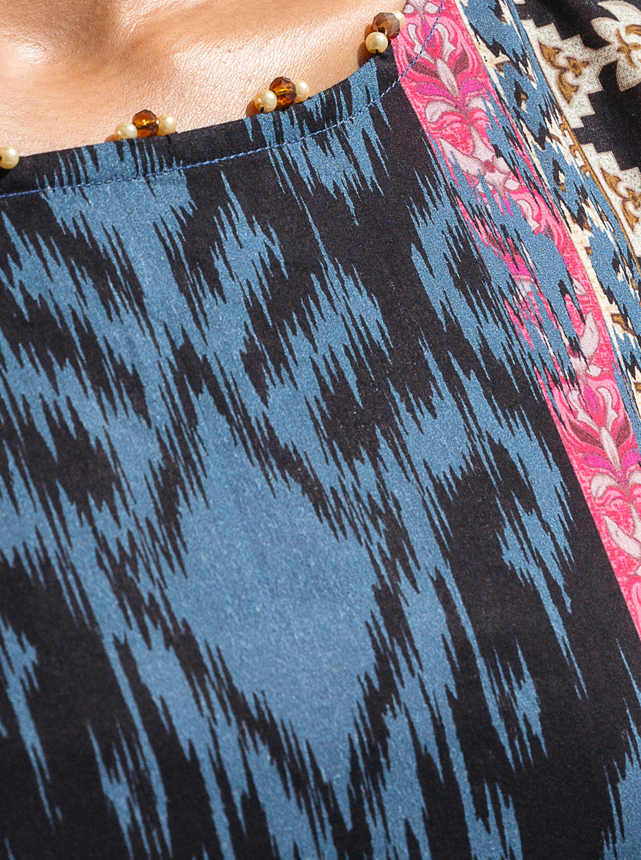 1 PIECE - PRINTED LAWN SHIRT - BLUE TIDE MORBAGH SU_23