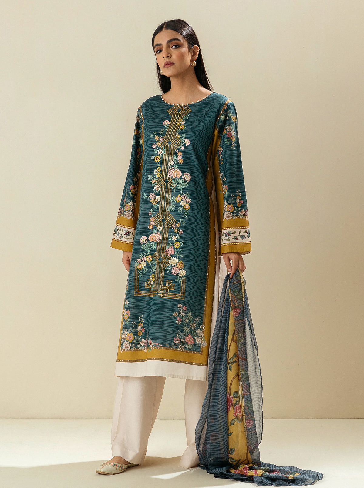 3 PIECE - EMBROIDERED LAWN SUIT - ORIENTAL BLUE MORBAGH SU_23