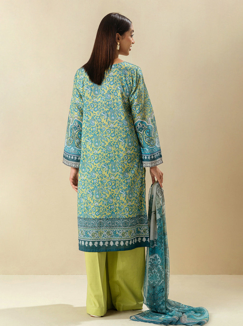 3 PIECE - PRINTED LAWN SUIT - LIME GARDEN MORBAGH SU_23