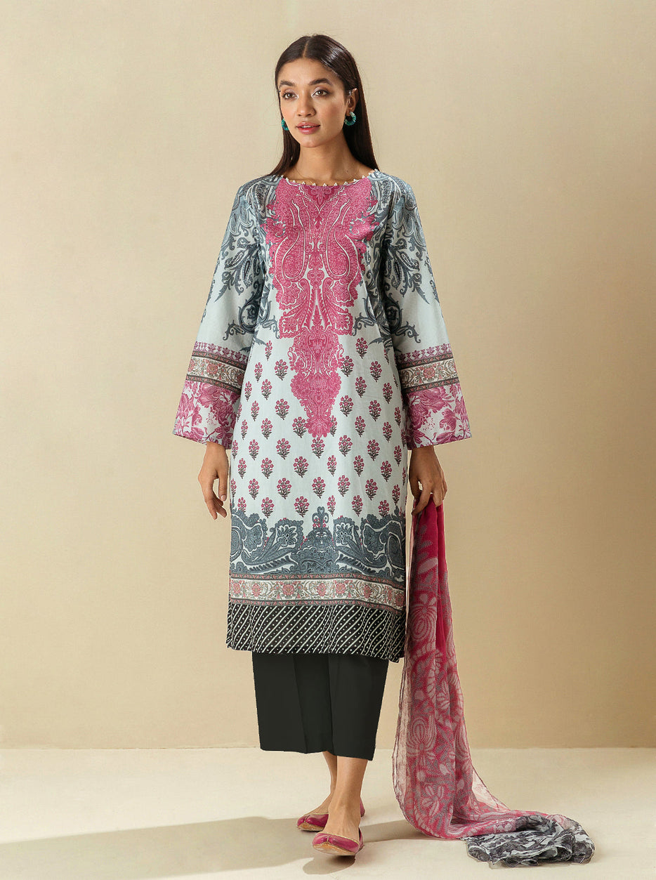 3 PIECE - PRINTED LAWN SUIT - BEETROOT TRACE MORBAGH SU_23