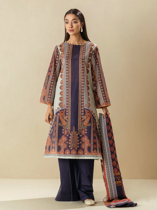 3 PIECE - PRINTED LAWN SUIT - BLUE MIRAGE MORBAGH SU_23