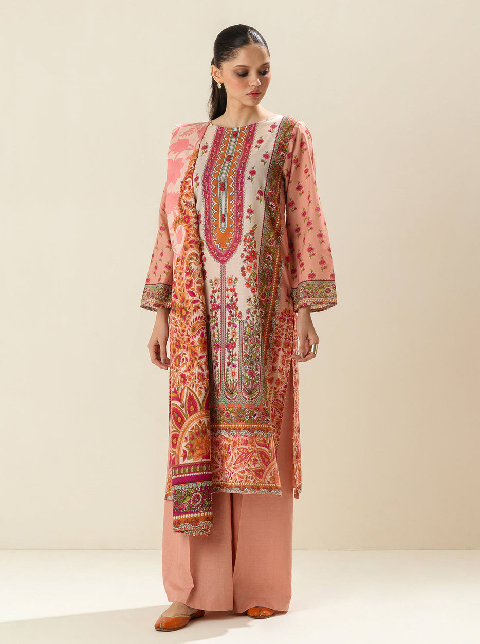 3 PIECE - PRINTED LAWN SUIT - ROSE OF SHARON MORBAGH SU_23