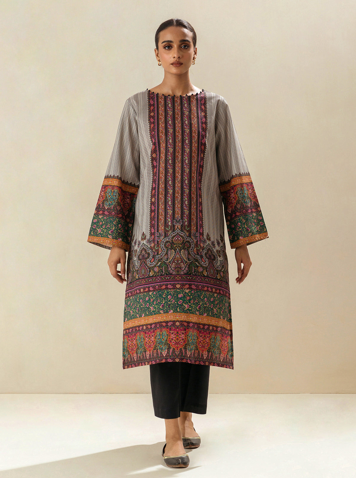 1 PIECE - PRINTED LAWN SHIRT - IBIS CREAM MORBAGH SU_23