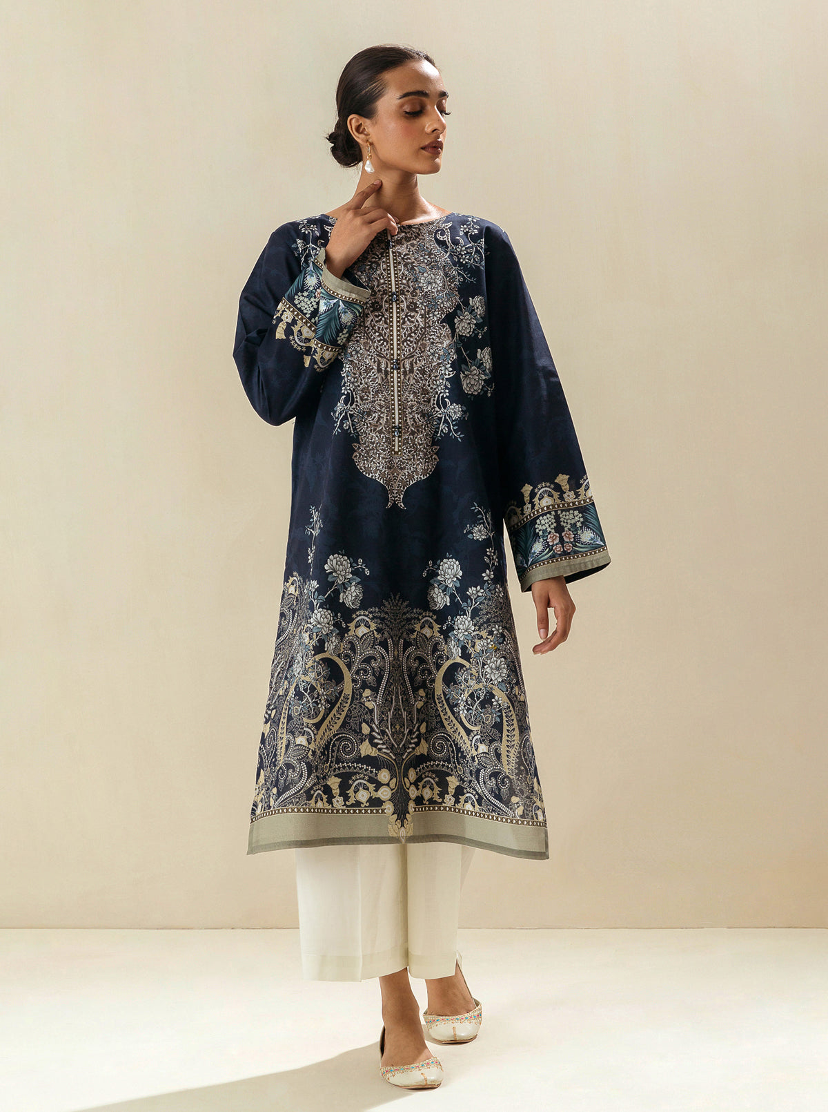 1 PIECE - PRINTED LAWN SHIRT - MIDNIGHT NAVY MORBAGH SU_23