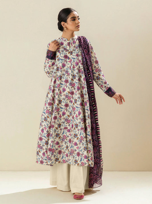 2 PIECE - PRINTED LAWN SUIT - RASPBERRY ROSE MORBAGH SU_23