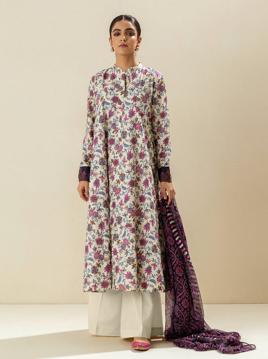 2 PIECE - PRINTED LAWN SUIT - RASPBERRY ROSE MORBAGH SU_23