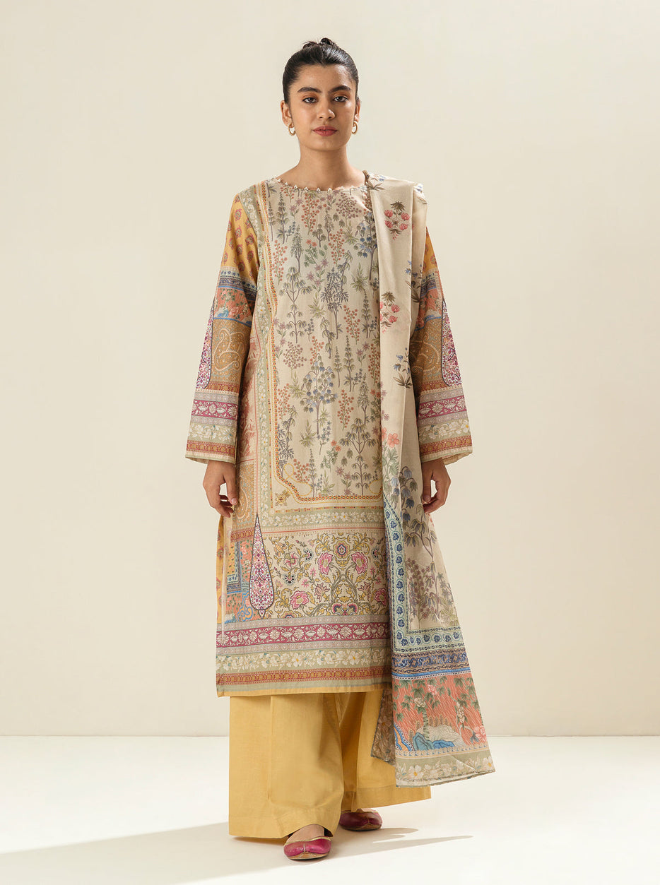 3 PIECE - PRINTED LAWN SUIT - PALE BLOOM MORBAGH SU_23