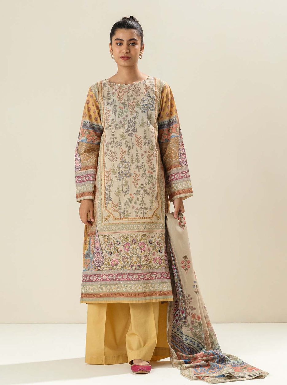 3 PIECE - PRINTED LAWN SUIT - PALE BLOOM MORBAGH SU_23