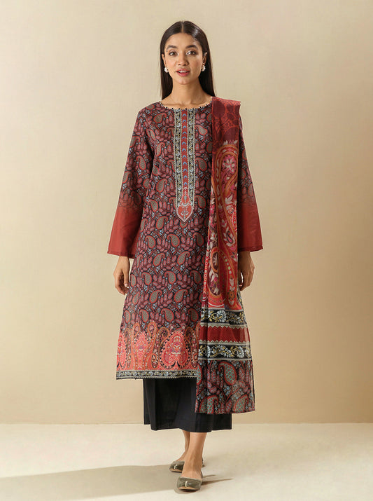 3 PIECE - PRINTED LAWN SUIT - EMBOLDENED PAISLEY MORBAGH SU_23