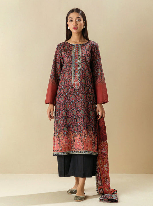 3 PIECE - PRINTED LAWN SUIT - EMBOLDENED PAISLEY MORBAGH SU_23