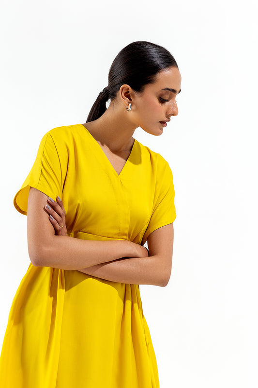 LIME YELLOW PLEATED DRESS