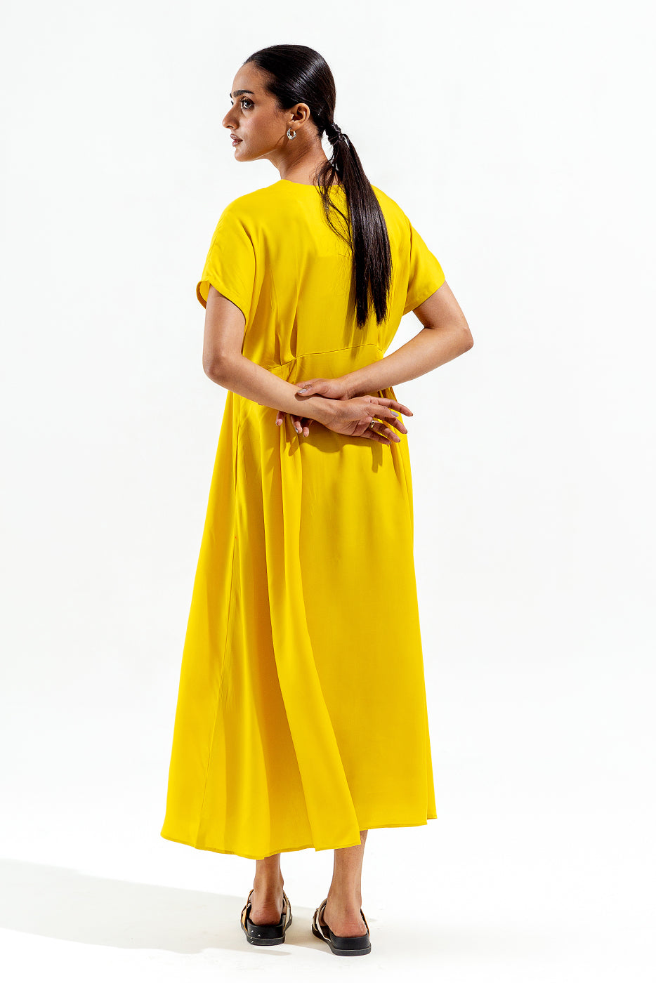 LIME YELLOW PLEATED DRESS