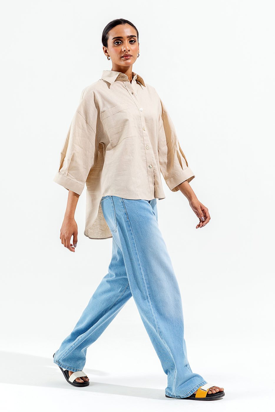 BEIGH BUTTON-THROUGH SHIRT