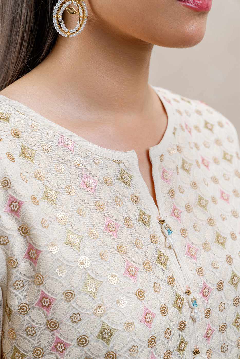 3 PIECE EMBROIDERED COTTON NET SUIT (LUXURY-PRET)