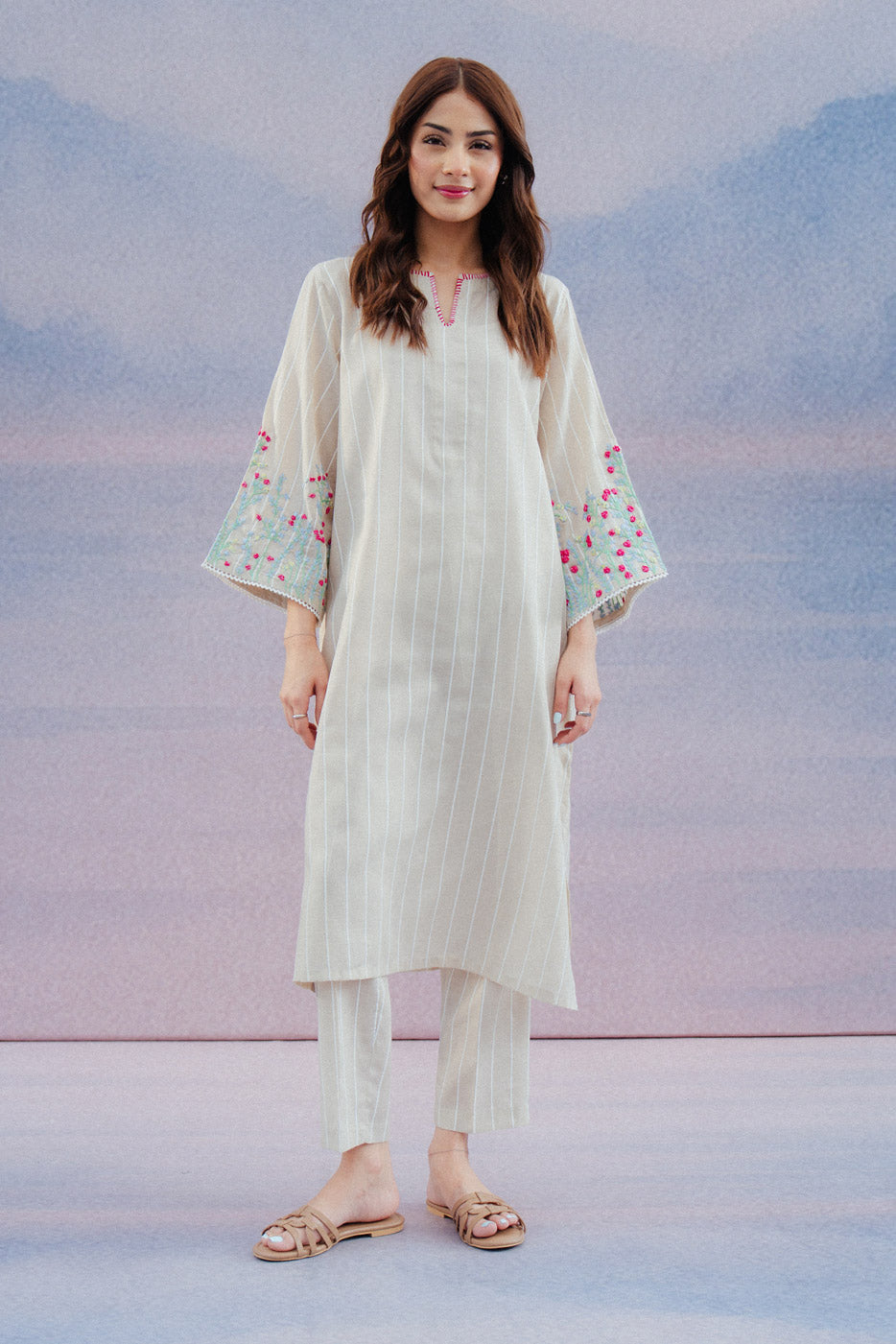 2 PIECE HAND EMBROIDERED YARN DYED SUIT (PRET)