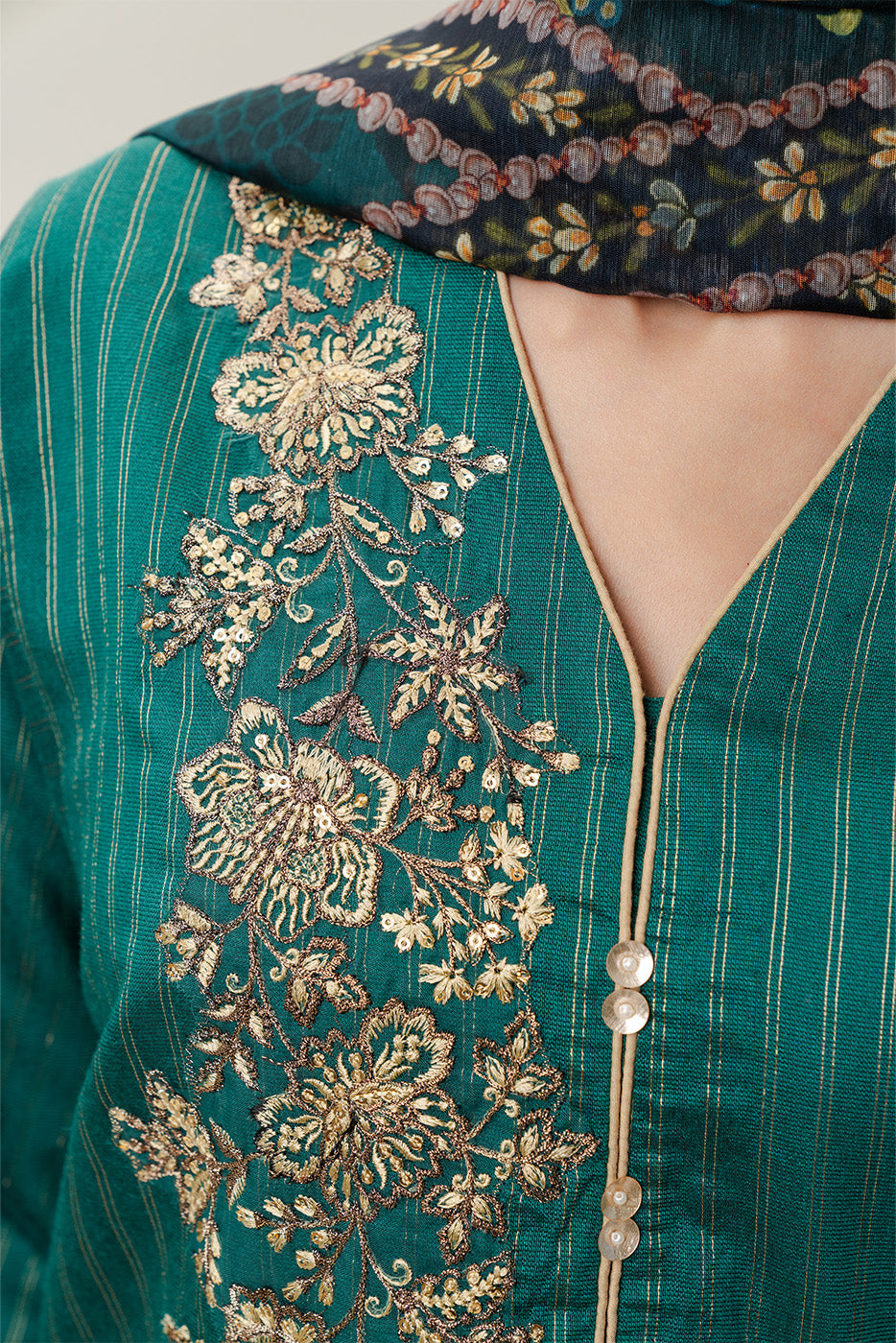 3 PIECE EMBROIDERED TWO TONE WITH BADLA STRIPES SUIT (PRET)