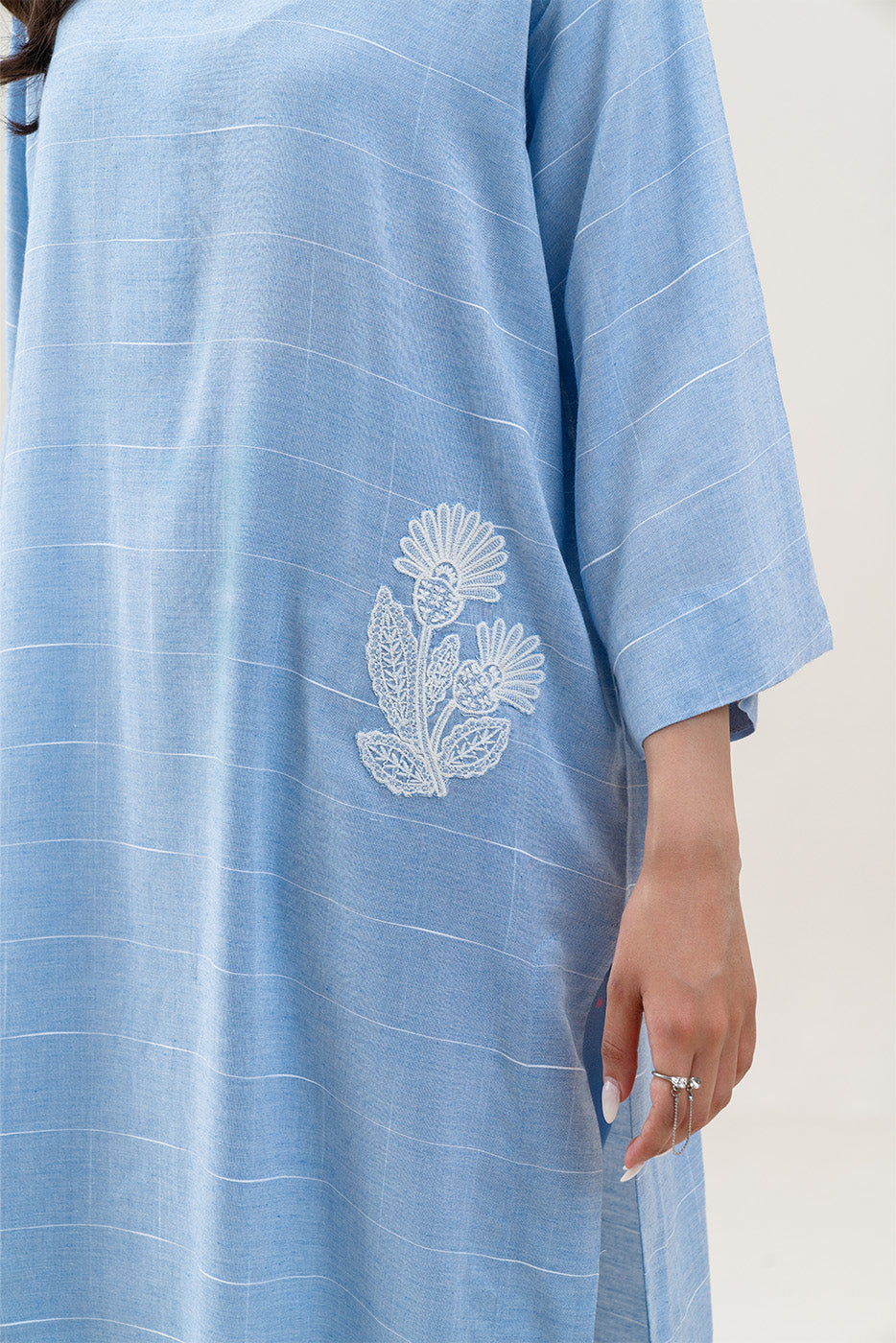 2 PIECE EMBROIDERED CHAMBRAY SUIT (PRET)