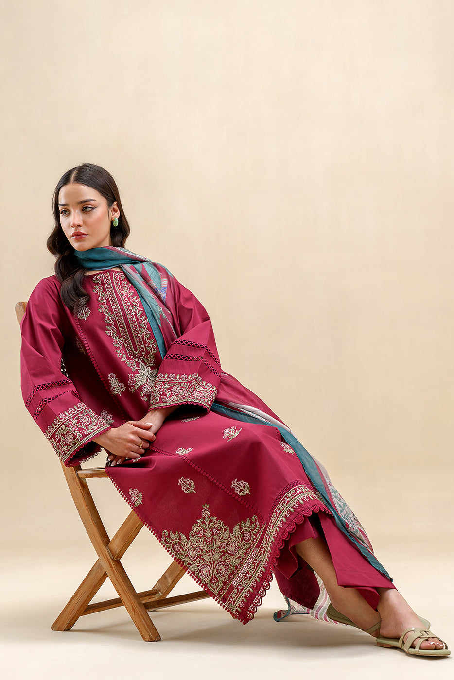 3 PIECE EMBROIDERED LAWN SUIT-ROSY ROUGE (UNSTITCHED)